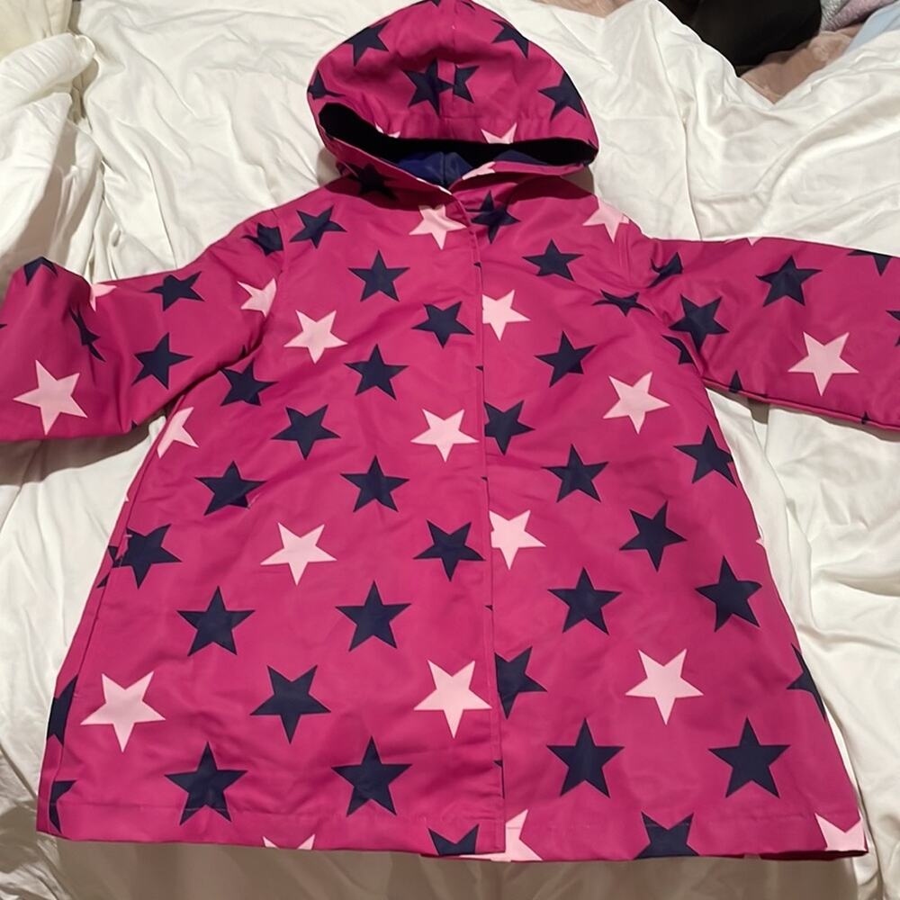 Gymboree S 5/6 lined hot pink star hooded raincoat pockets nwt
